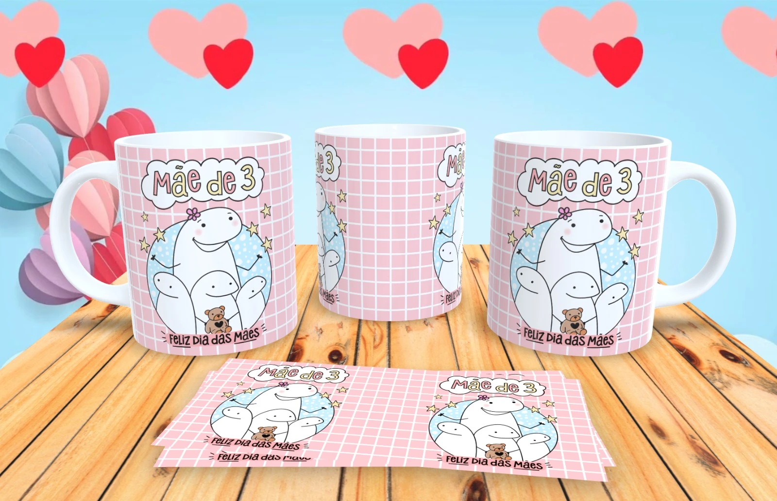 Caneca Flork Mãe de 3 Presente Criativo Mãe