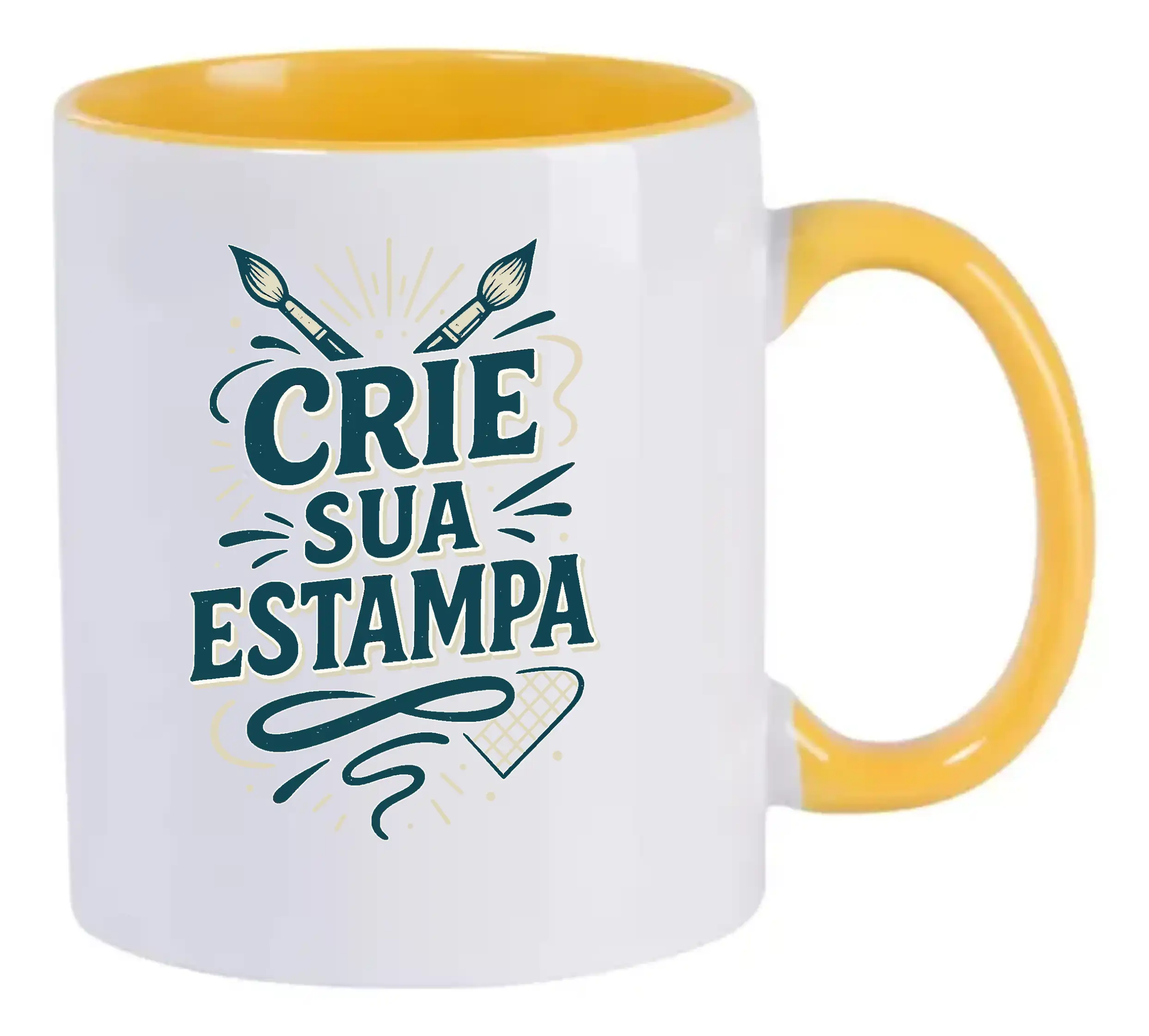 Caneca Personalizada 325ml Porcelana – Alça e Interior Amarelo