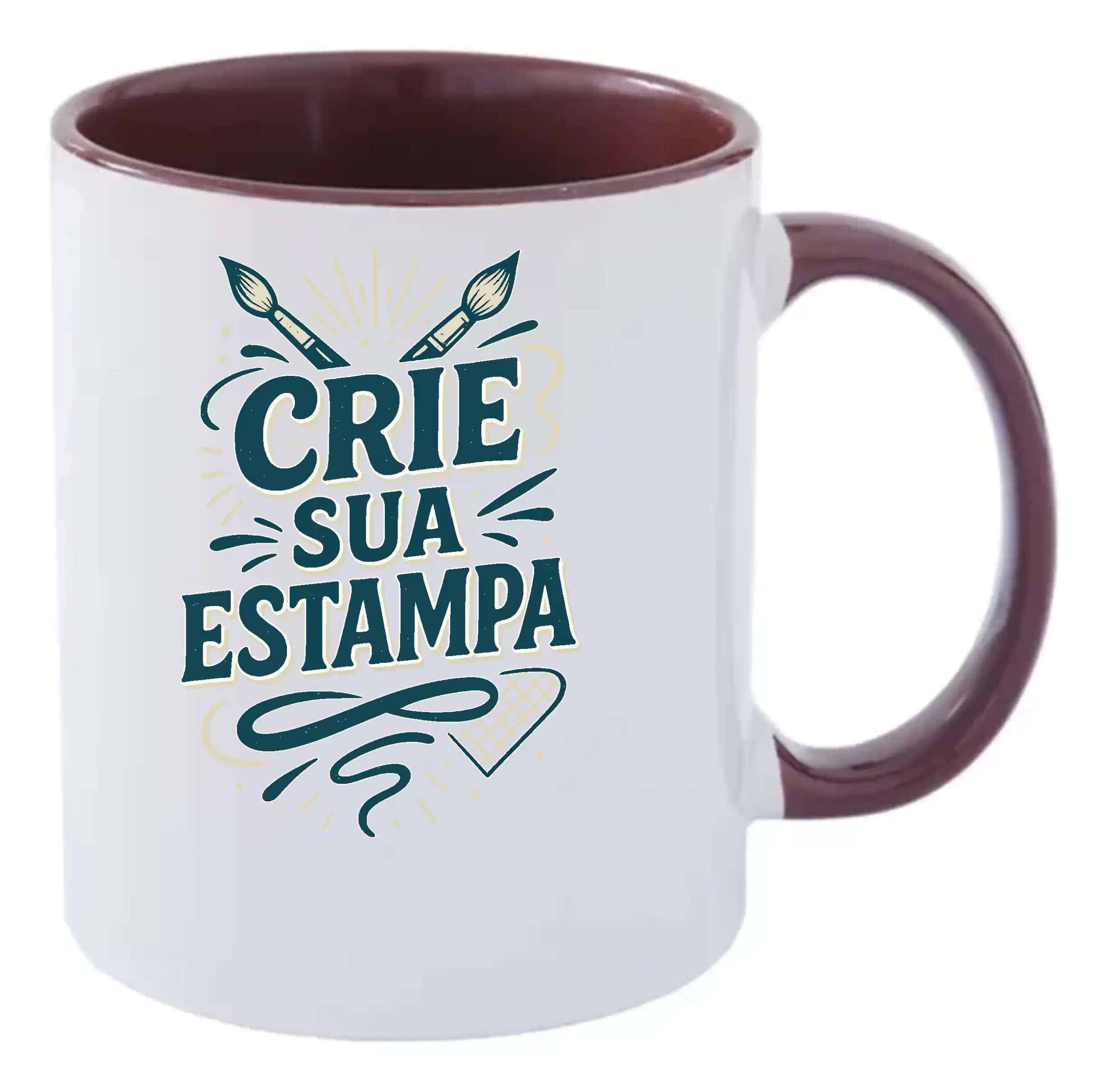 Caneca Personalizada 325ml Porcelana – Alça e Interior Marrom