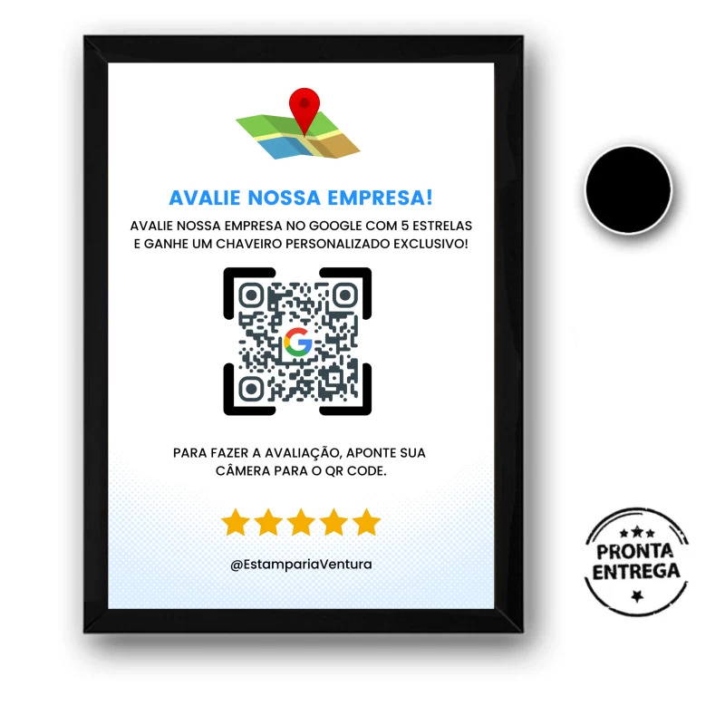 Quadro Avaliações Google A4 com Moldura de Madeira e Vidro – Decoração Comercial