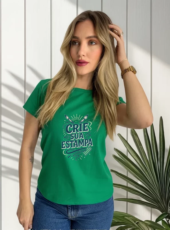 Camiseta Feminina Verde Babylook 100% Algodão – Personalizada e Confortável
