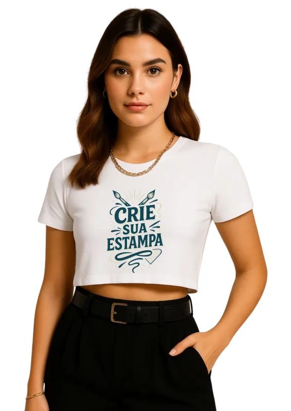 Cropped Feminino Branco Larguinho Personalizado – Blusa Estilosa Tshirt Camiseta Customizada