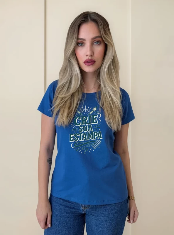 Camiseta Feminina Azul Babylook 100% Algodão – Personalizada e Confortável