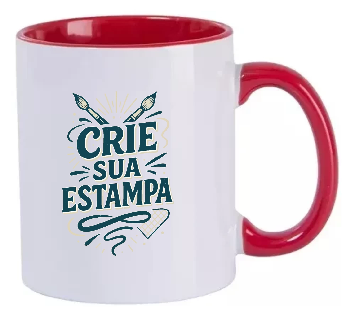 Caneca Personalizada 325ml Porcelana – Alça e Interior Vermelho