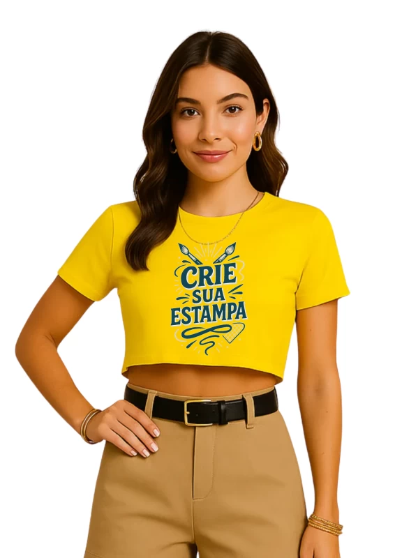 Cropped Feminino Amarelo Larguinho Personalizado – Blusa Estilosa Tshirt Camiseta Customizada