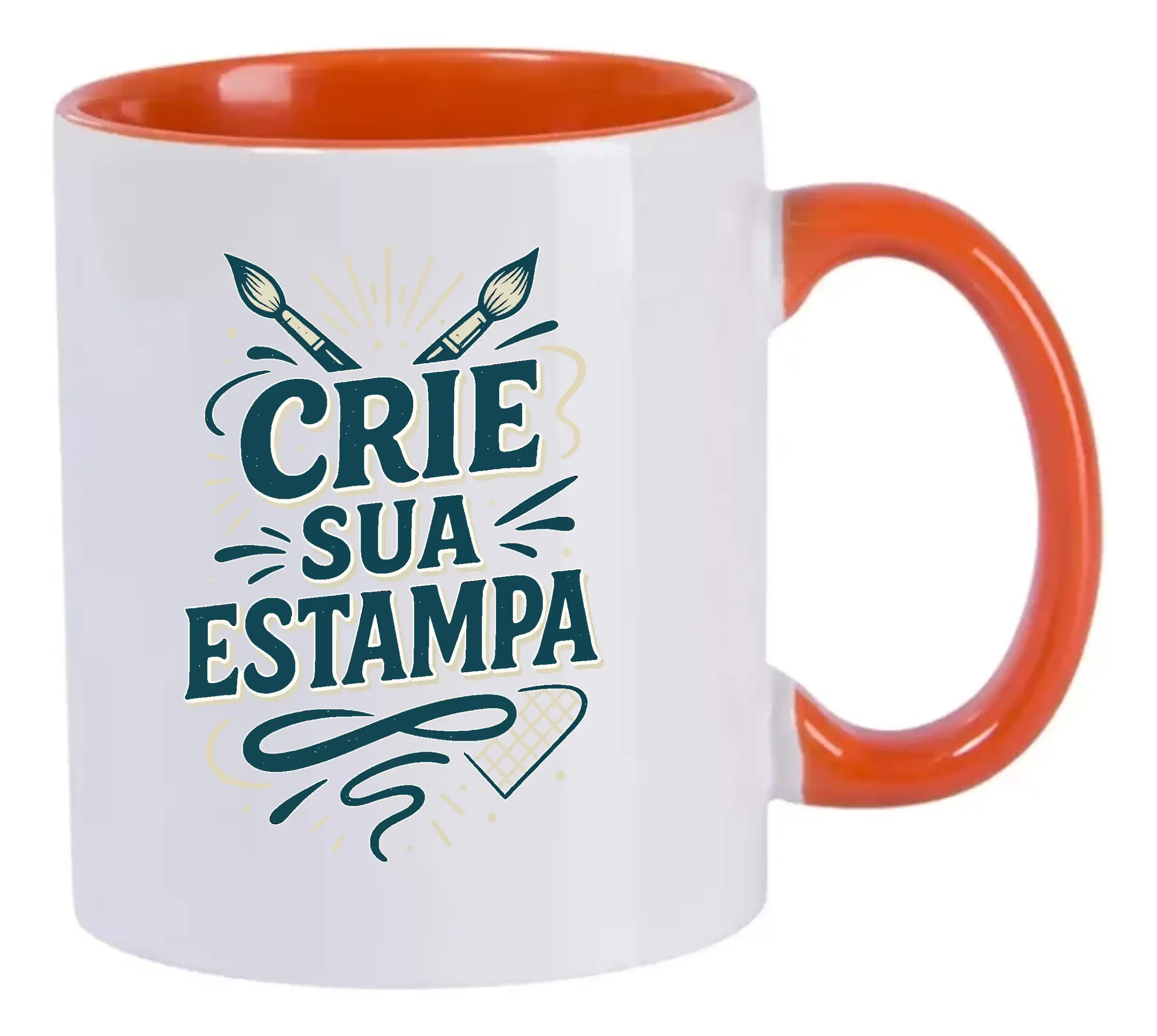 Caneca Personalizada 325ml Porcelana – Alça e Interior laranja