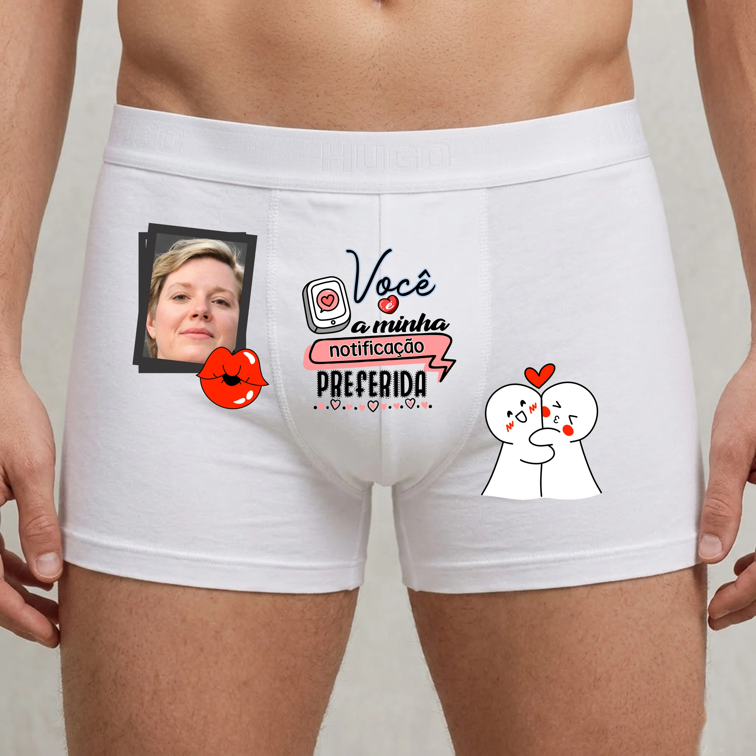 Modelo 9 - Cueca Boxer Personalizada com Foto e Frase "Você é a minha notificação preferida"