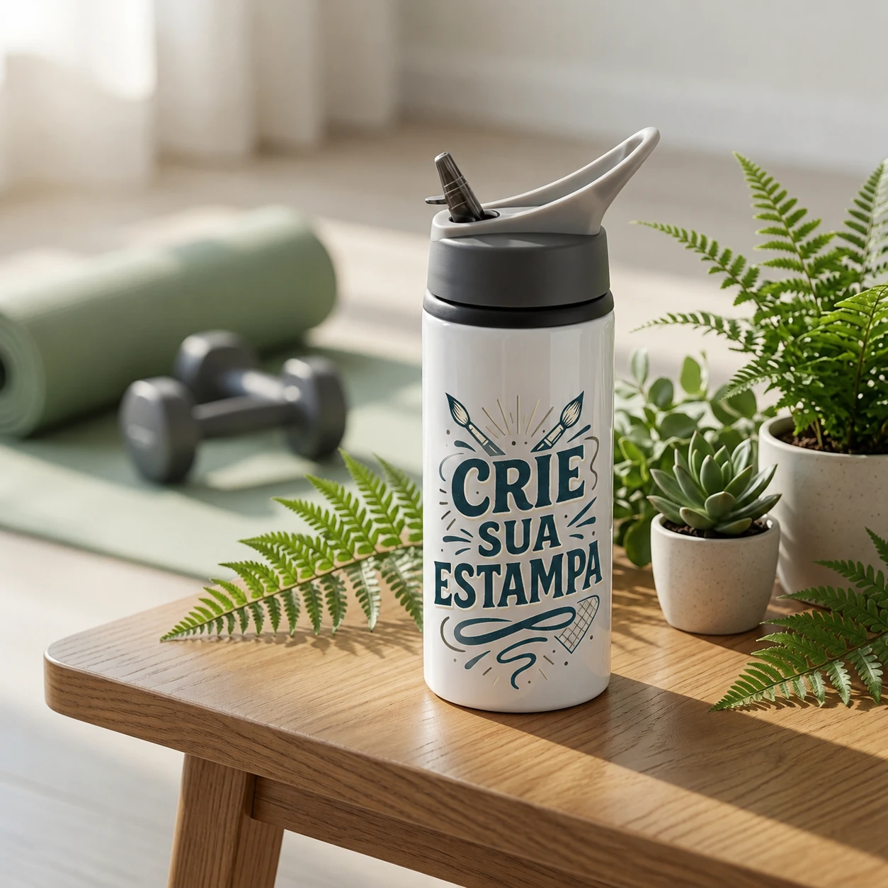 Squeeze Garrafa Alumínio Mantenha-se Hidratado 600ml Branco Com Bico Retrátil Personalizado
