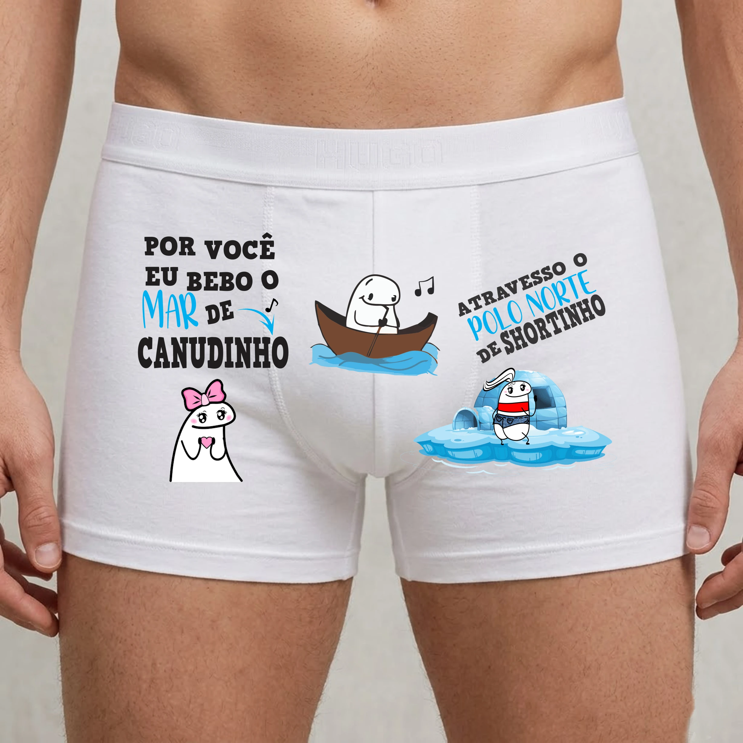 Modelo 22 - Cueca Boxer Personalizada "Por você bebo o mar da canudinho"