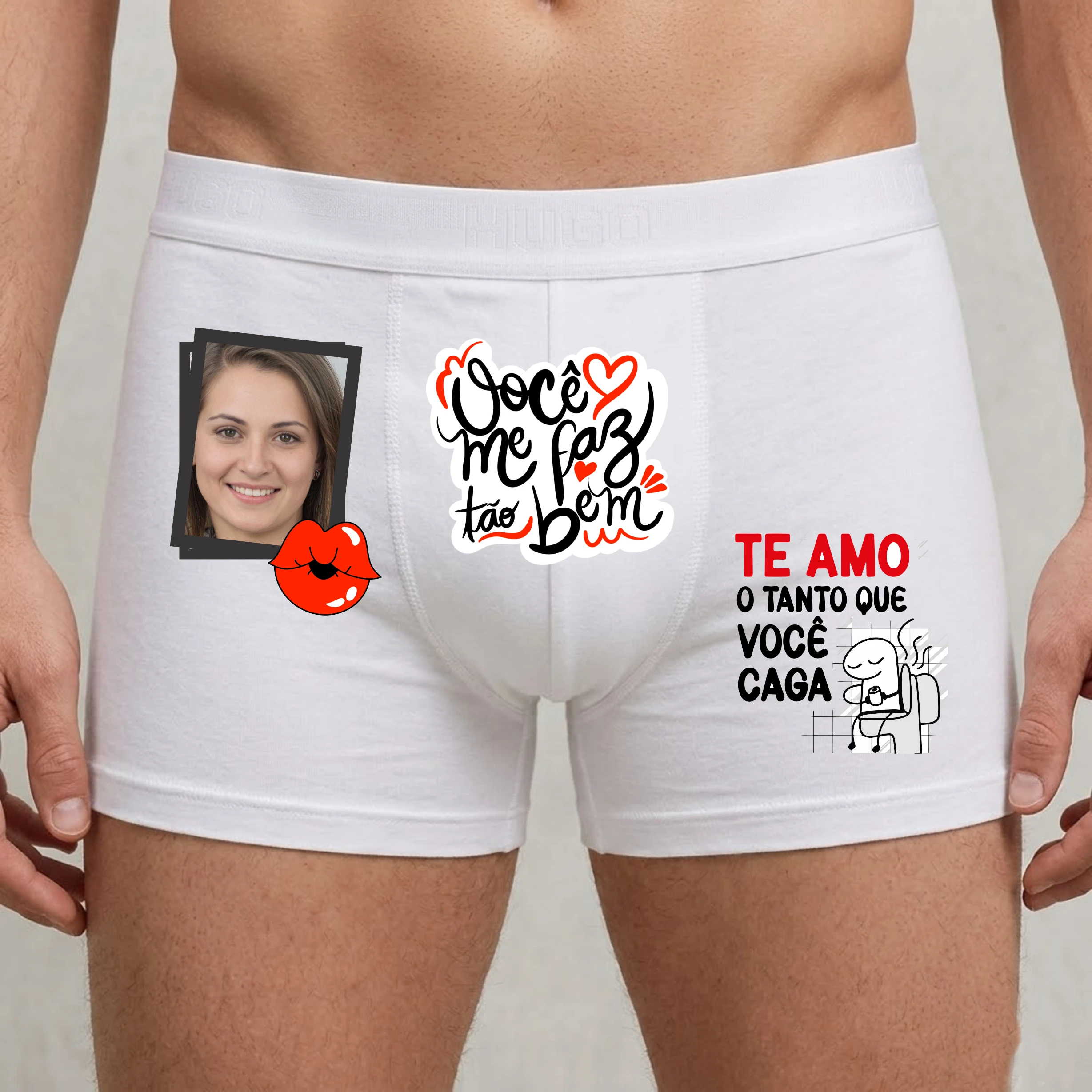 Modelo 8 - Cueca Boxer Personalizada com Foto "Te amo o tanto que você caga"
