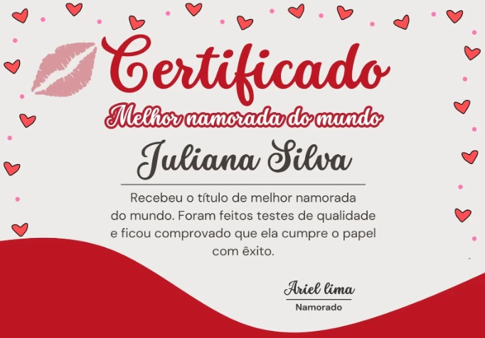 Certificado "Melhor Namorado(a) do Mundo" – Papel Vergê A5