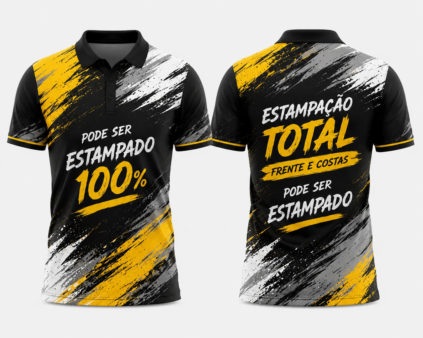 Camiseta Gola Polo Personalizada Sublimação Total Frente e Verso - Camisa Polo Estampa Full Print - 100% Poliéster Premium