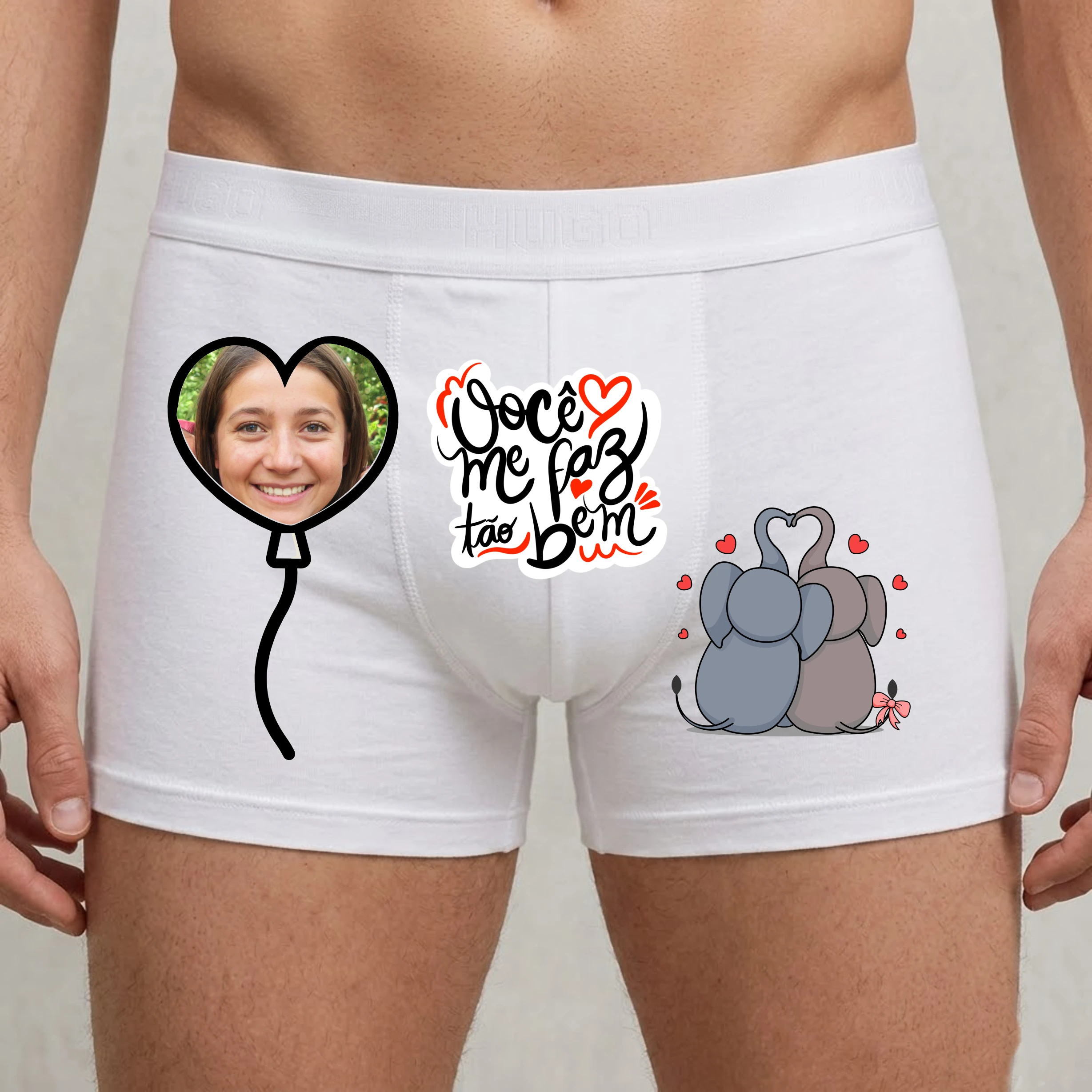 Modelo 12 - Cueca Boxer Personalizada com Foto e frase "Você me faz tão bem"
