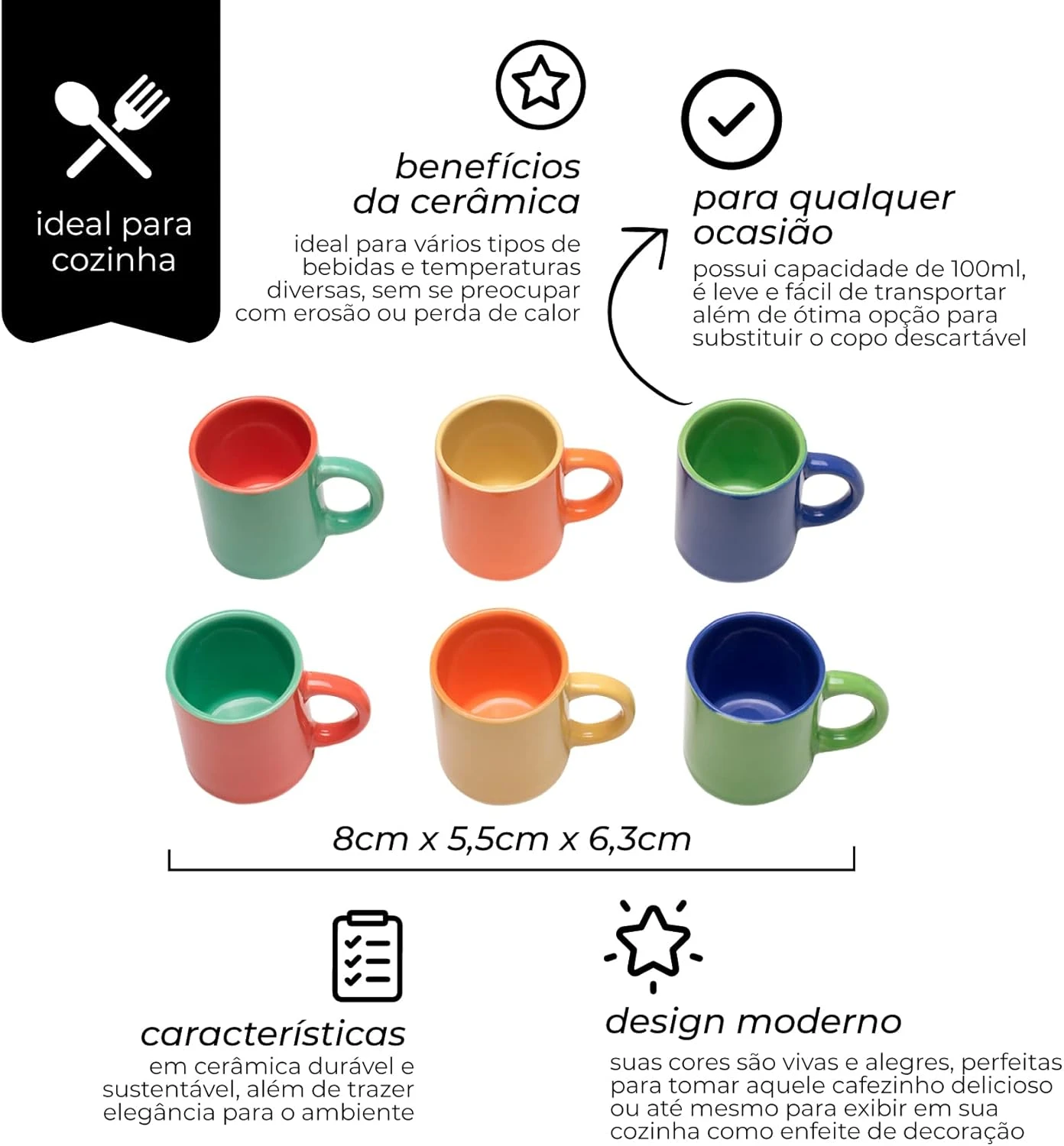 Mini Caneca para Espresso Mimo Style — Visual Colorido e Acabamento Cerâmico