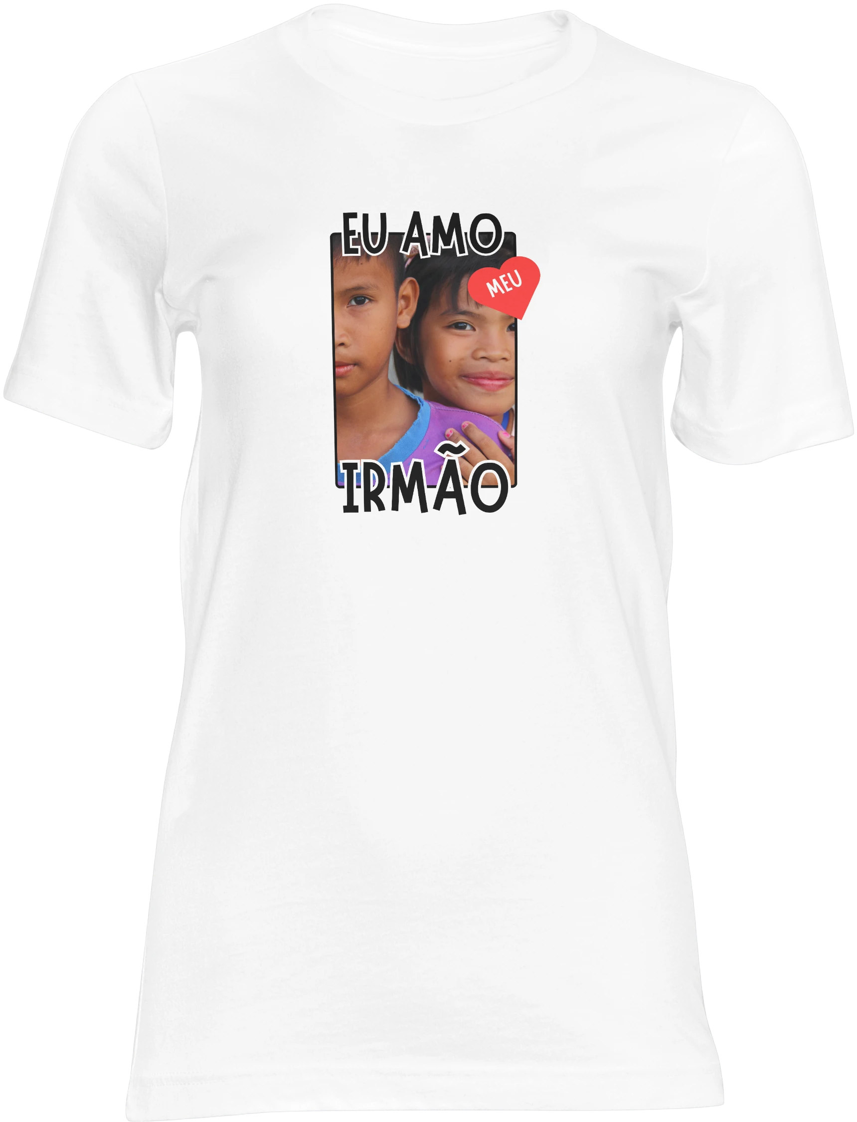 Camiseta Branca 100% Poliéster Infantil "Eu Amo Meu Irmão" – Sublimada com Entrega Rápida