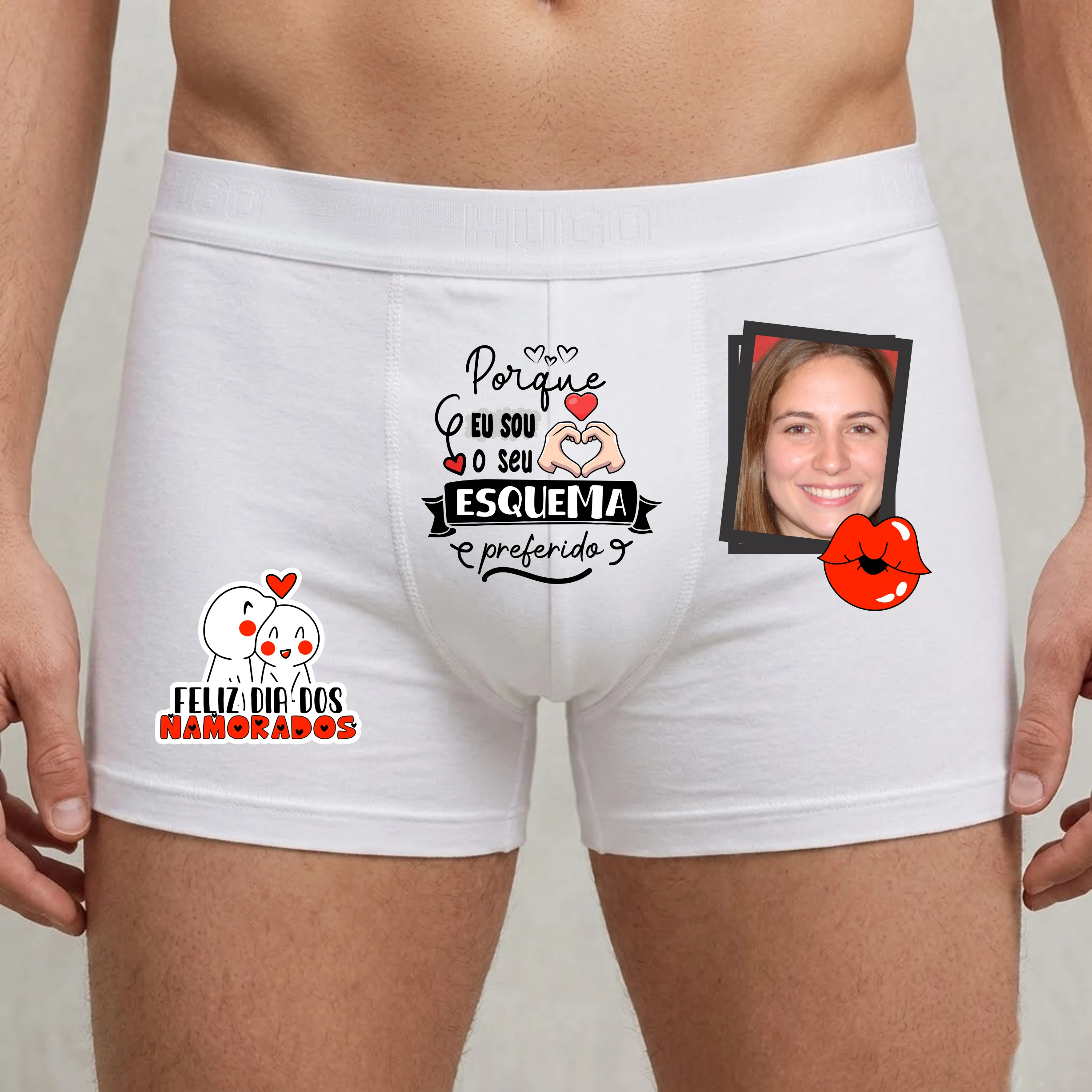 Modelo 10 - Cueca Boxer Personalizada com Foto e frase "Porque eu sou o seu esquema favorito"
