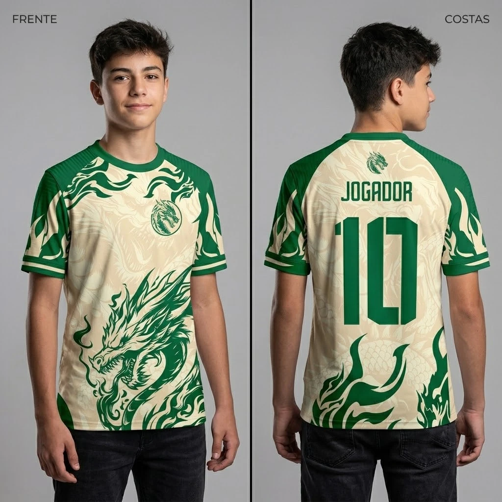 Camiseta Interclasse Dragão Verde — Dry Fit Personalizada para Equipes e Torcidas