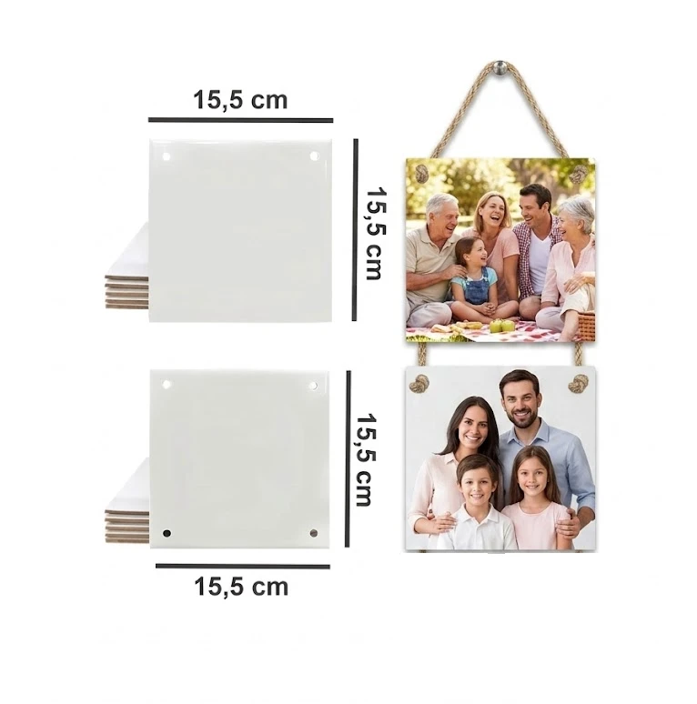 Kit 2 Azulejos Decorativos 15x15 Personalizados Com Furo E Sisal - Conjunto Rústico