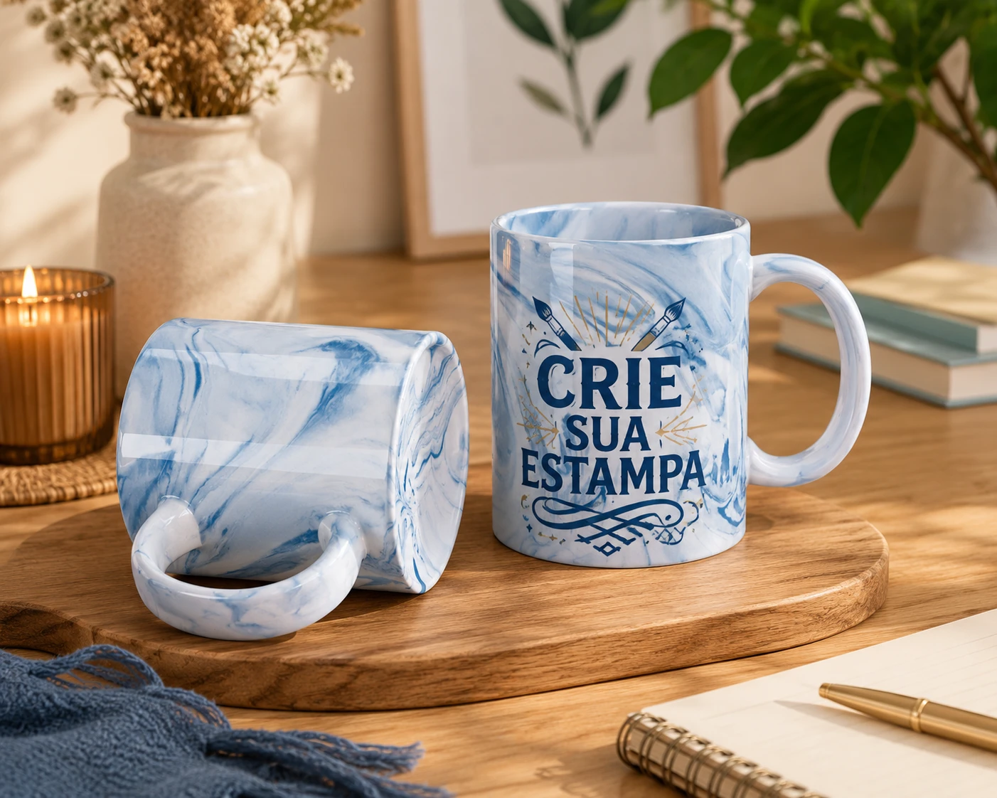 Caneca Personalizada Mármore Azul 325ml Luxo - Elegância E Exclusividade Com Seu Nome