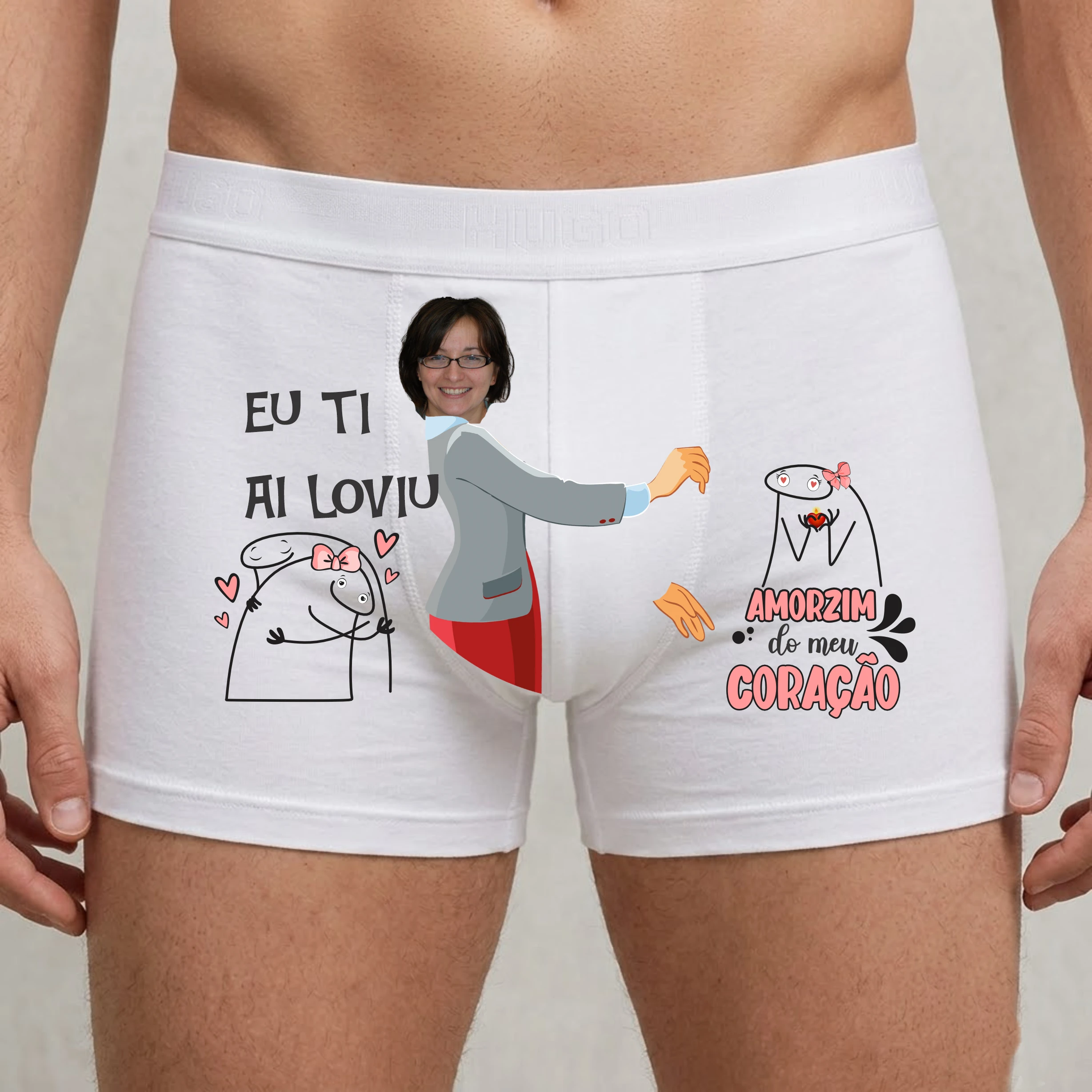 Modelo 7 - Cueca Boxer Personalizada com Foto e frase "Eu ti ai loviu"