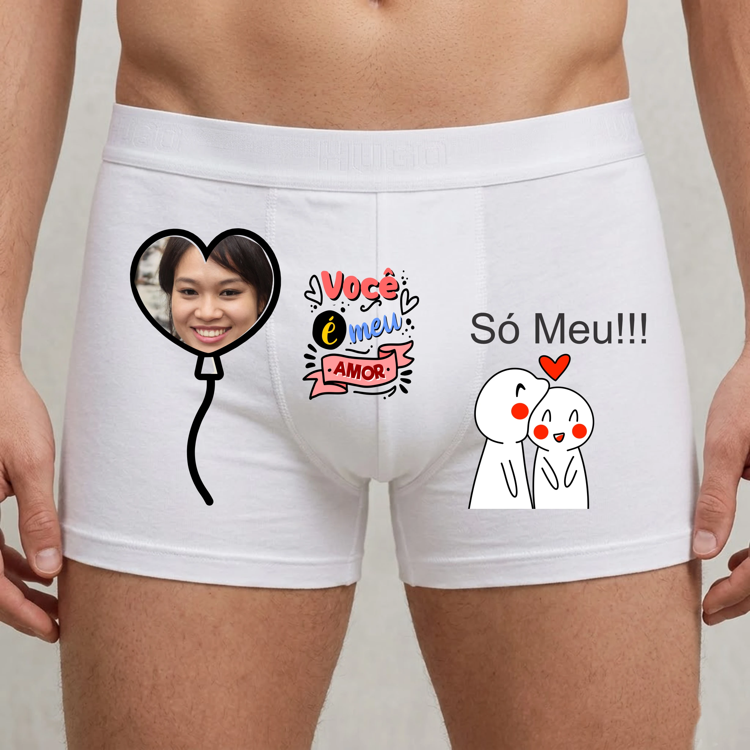 Modelo 23 - Cueca Boxer Personalizada com foto e frase "Só meu"