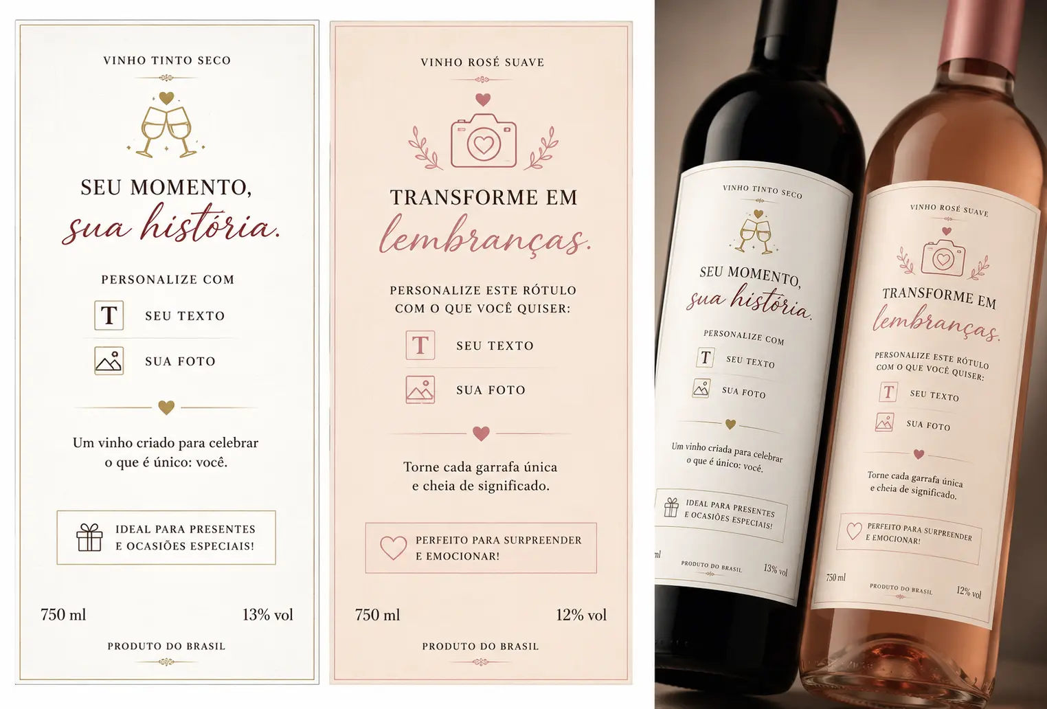 Rótulo Personalizado Vinho Champanhe Com Foto Frase