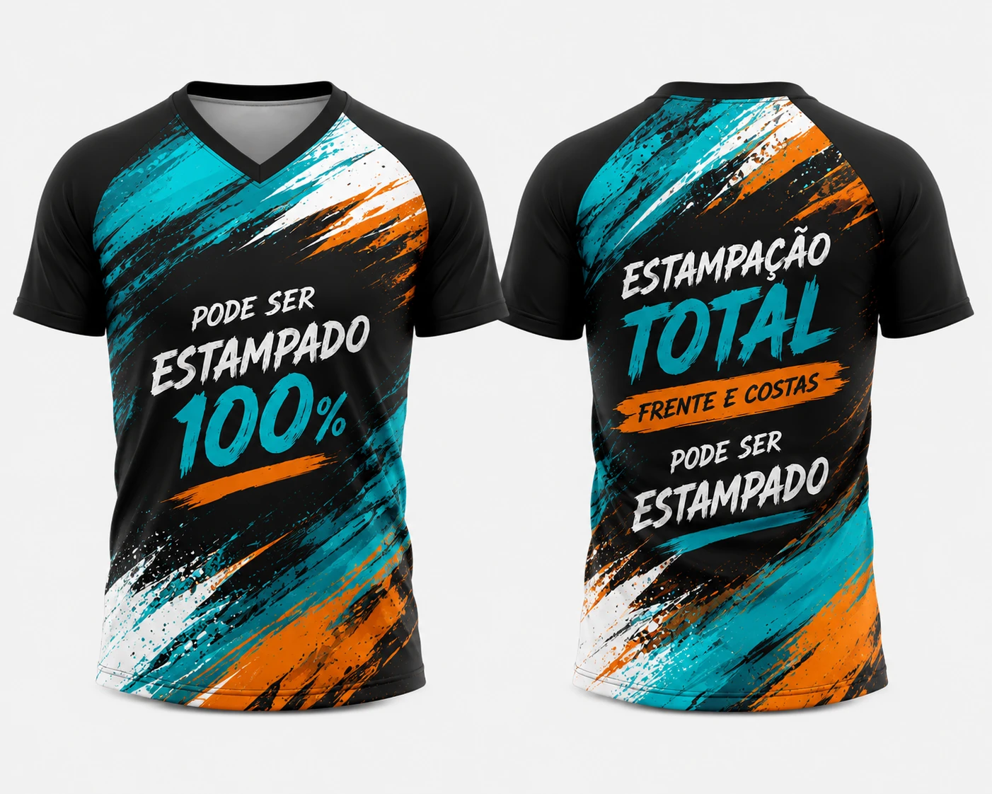 Camiseta Raglan Masculina Personalizada Sublimação Total Frente e Verso - Gola Careca Tradicional - Estampa Full Print - 100% Poliéster