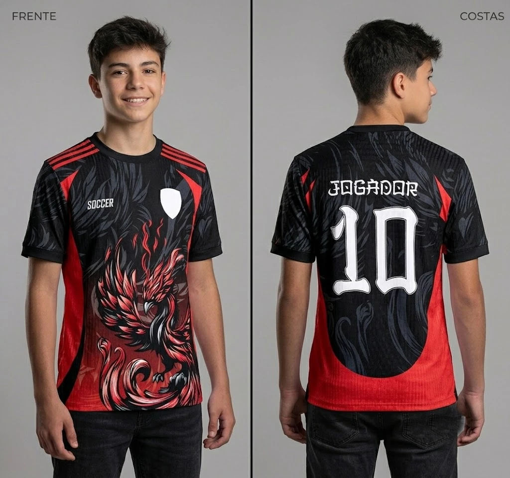 Camiseta Interclasse Fênix Vermelha E Preta - Dry Fit Premium Personalizada Equipe
