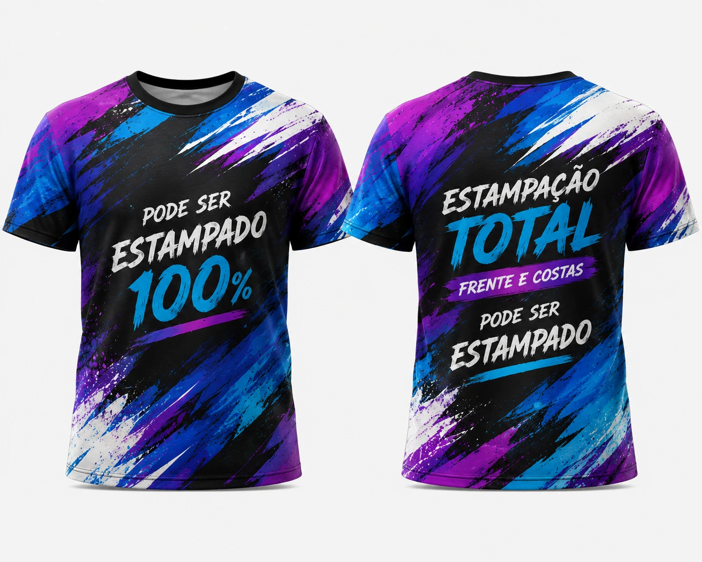Camiseta Personalizada Sublimação Total Frente e Verso - Gola Careca Tradicional - Estampa Sem Limite de Cores - 100% Poliéster