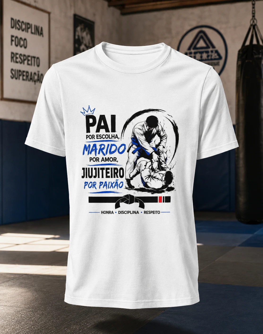 Camiseta Dry Fit Jiu-Jitsu Pai Por Escolha Marido Por Amor Branca Treino E Lazer