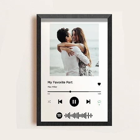 Quadro Spotify Personalizado – 21x30 cm com Moldura de Vidro