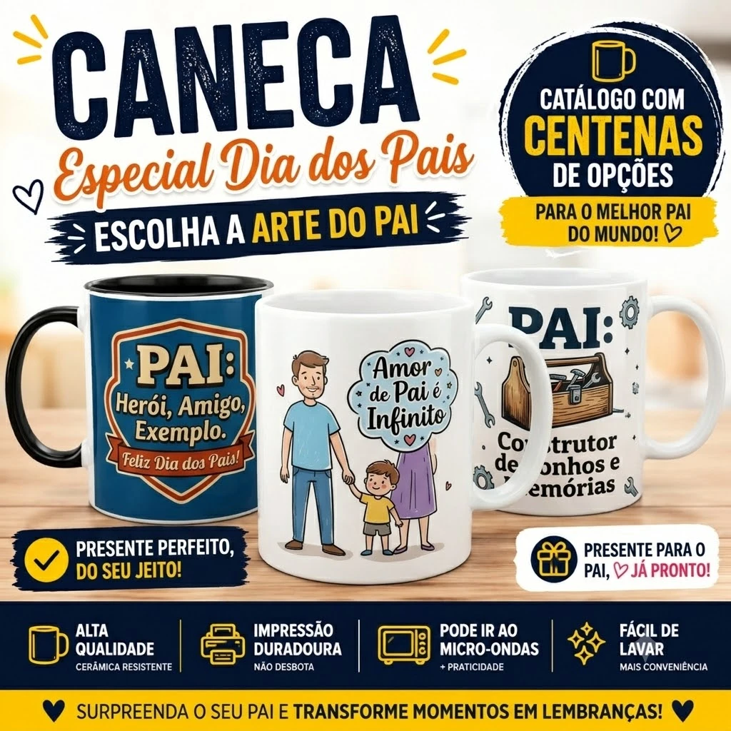 Caneca Personalizada Dia Dos Pais + De 200 Artes Catálogo Exclusivo Presente Inesquecível