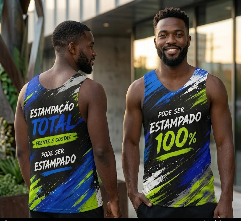 Camiseta Regata Masculina Sublimação Total Full Print Frente E Verso 100% Poliéster Premium