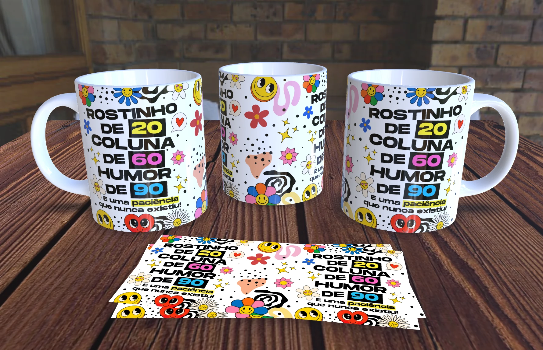 Caneca Personalizada Vibes de Boa - Rostinho de 20 e coluna de 60 - Presente Criativo Cerâmica 325ml