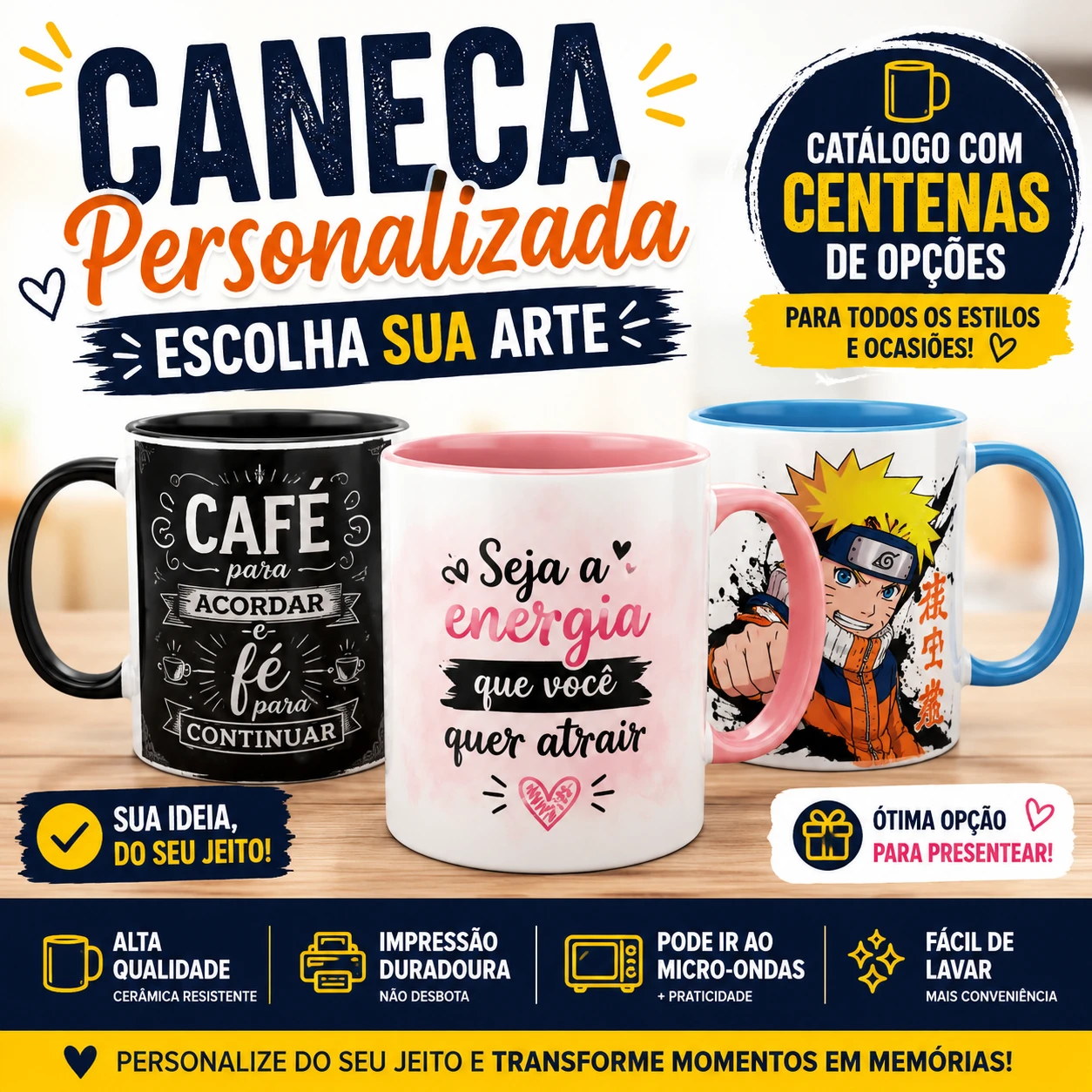 Caneca Personalizada Escolha Sua Arte – Catálogo Com Centenas De Opções