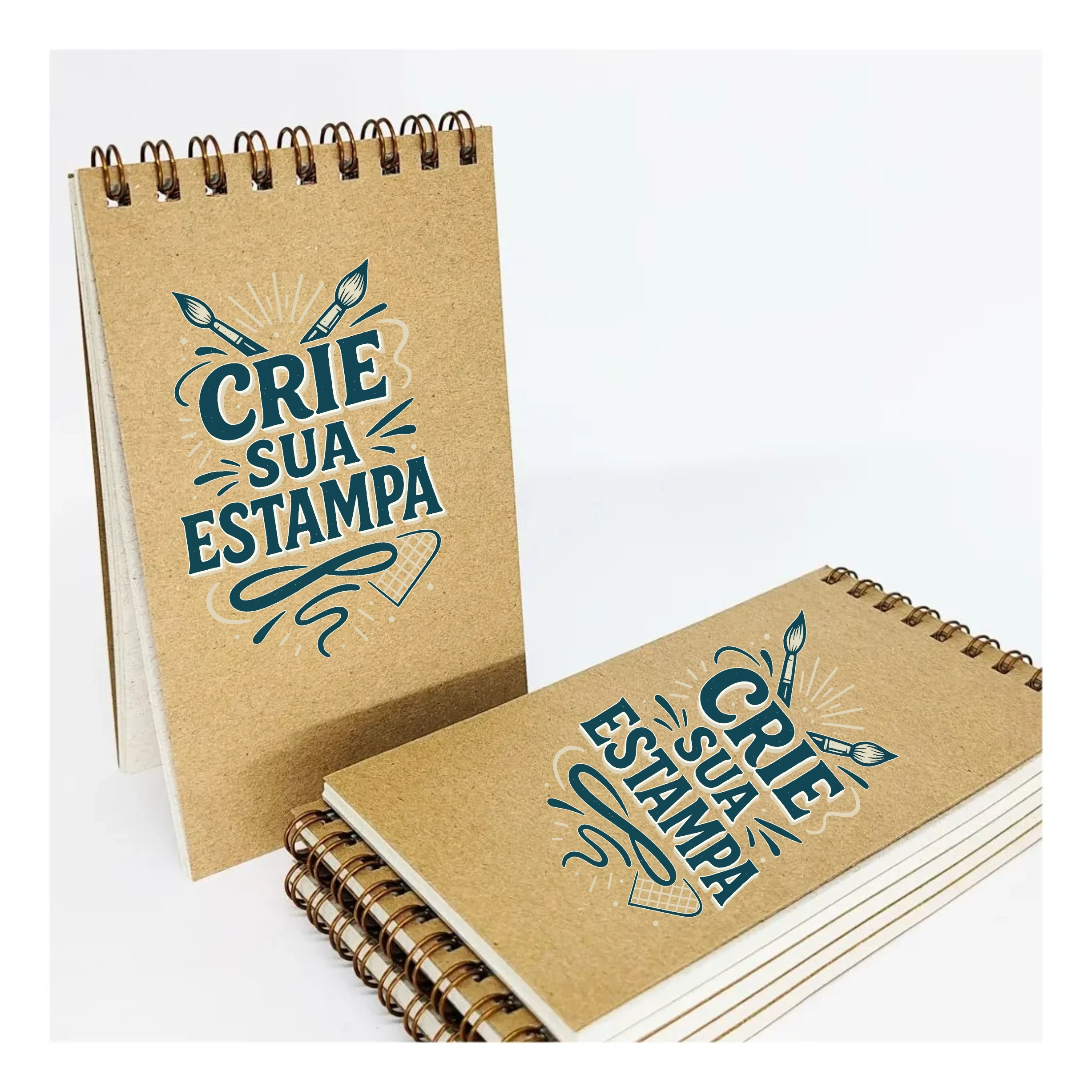 Bloco de Anotações Ecológico 8x14 cm — Capa & Contracapa Kraft Personalizada | Wire‑O Bronze