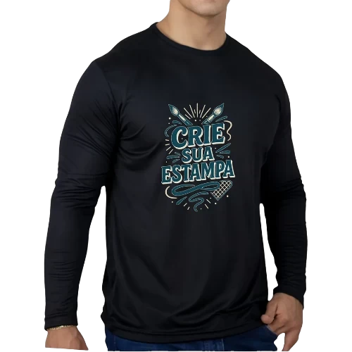 Camiseta Térmica Manga Longa Masculina Dry Fit Preta com Proteção UV50 – Personalizada