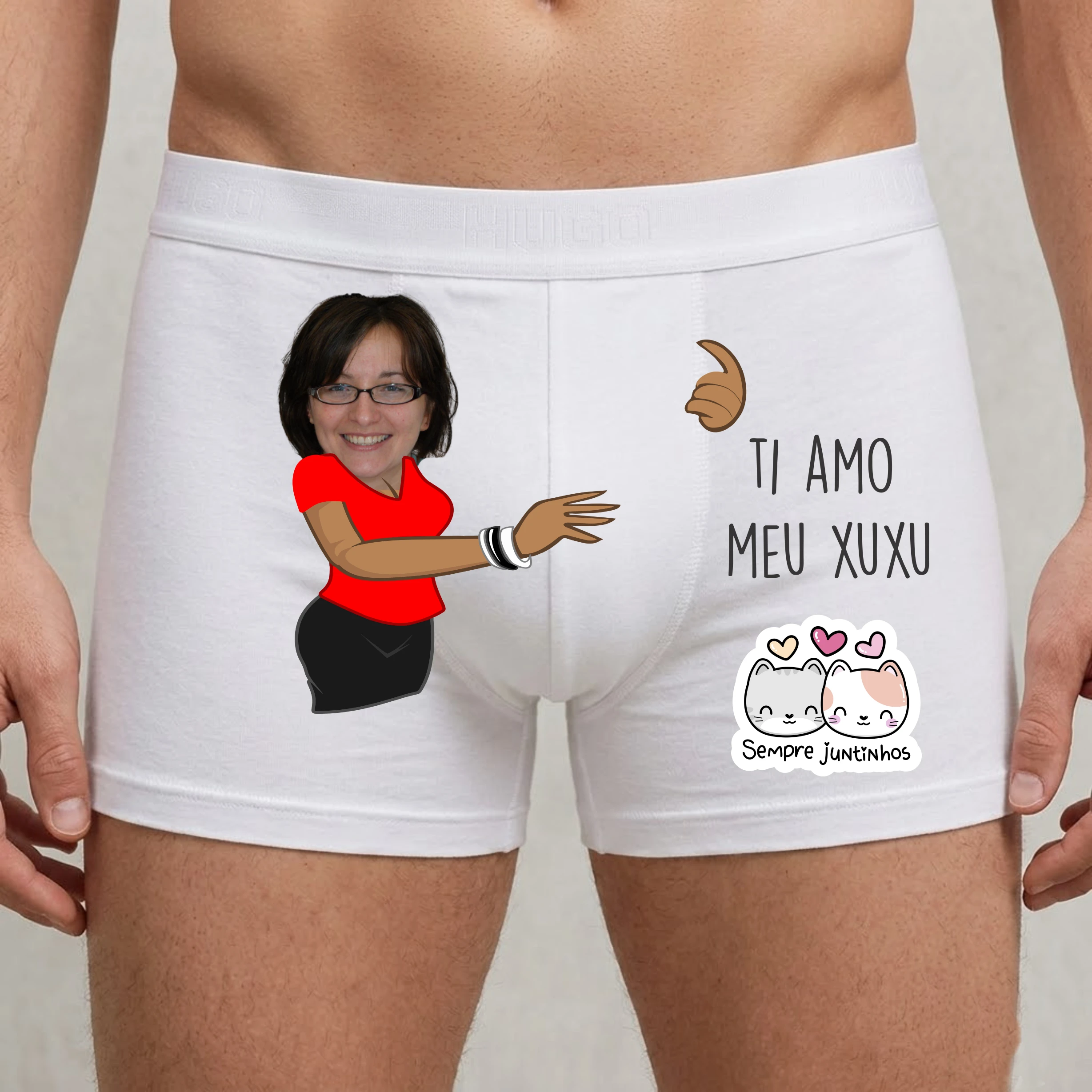 Modelo 15 - Cueca Boxer Personalizada com Foto e frase "Te amo meu Xuxu"