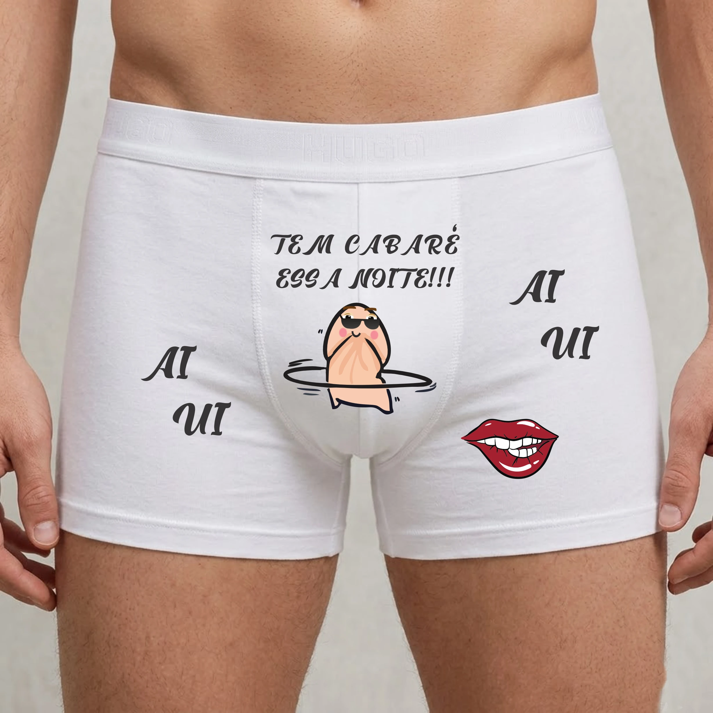 Modelo 20 - Cueca Boxer Personalizada com frase "Tem cabaré essa noite"