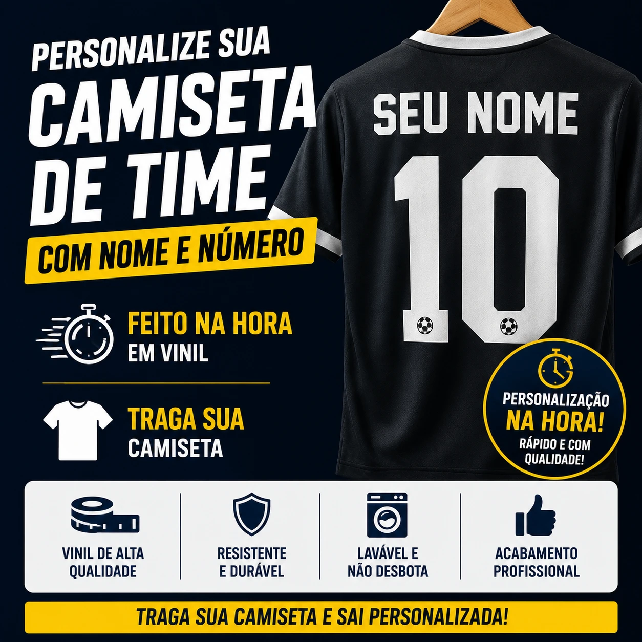 Personalização de Camiseta de Time com Nome e Número - Aplicação em Vinil Termocolante - Feito na Hora - Nome e Número Personalizado