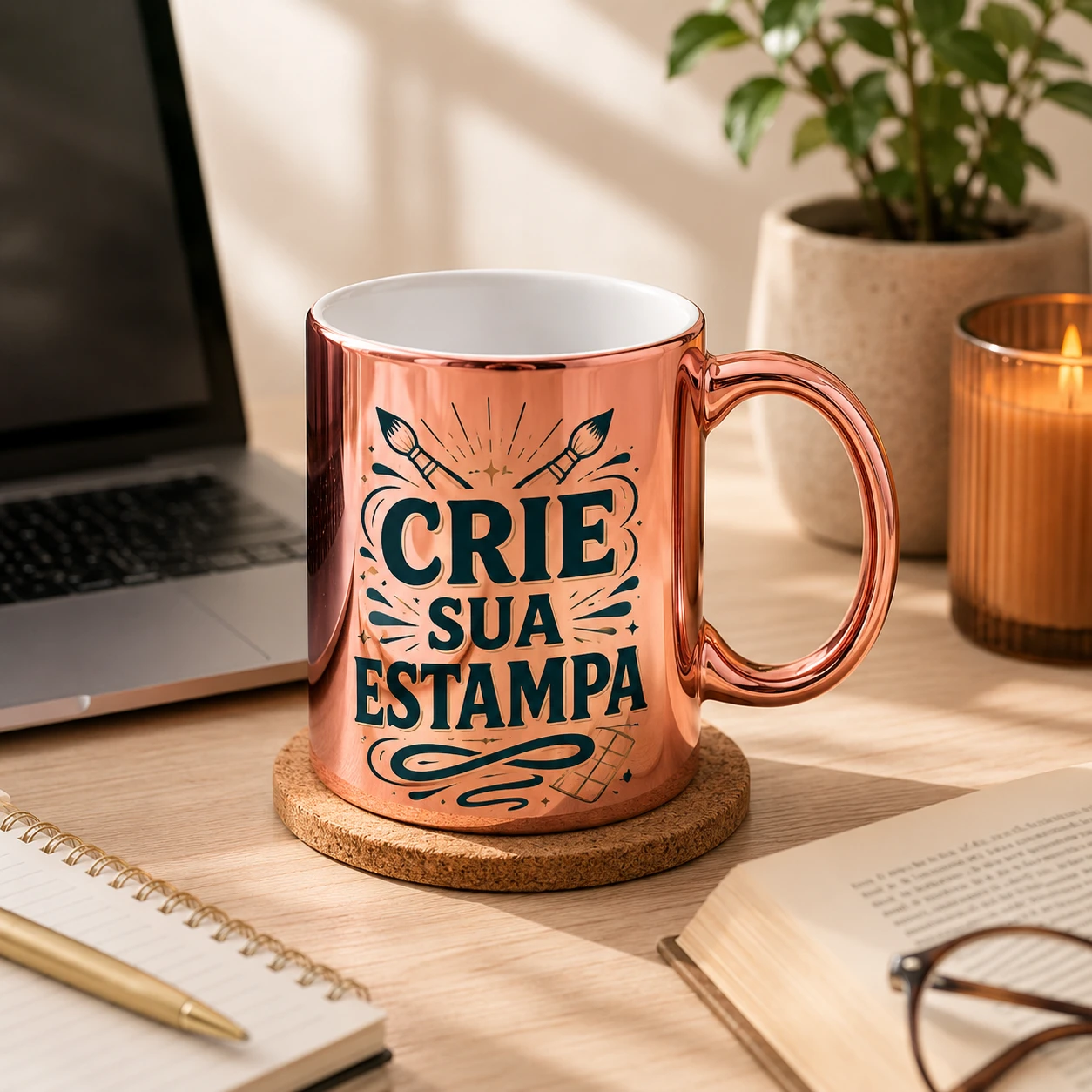 Caneca Cromada Rose Gold Premium Personalizada 325ml – Luxo, Brilho E Requinte